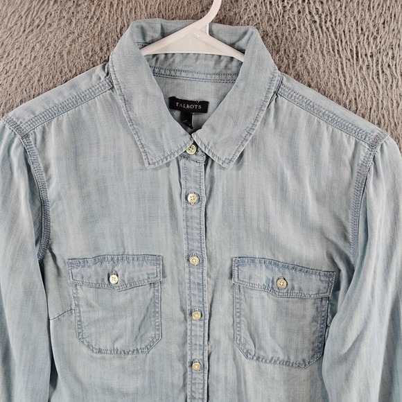 Talbots Womens Small Light Wash Lyocell Denim Look Button Down Shirt Long Sleeve - Picture 3 of 9